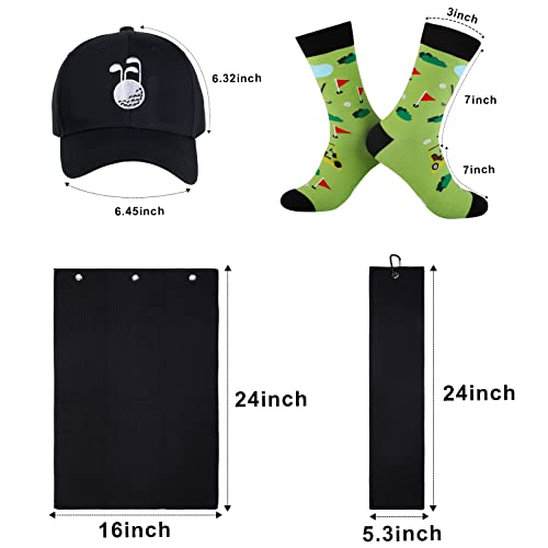 Funny Golf Gifts for Men Golfers, Waffle Pattern Microfiber 24"x16" Golf Towels, Men’s Golf Hat and Novelty Socks Golf Stuff