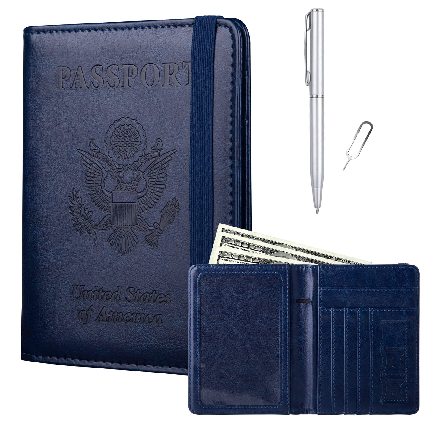 GOAUS Passport Holder with Vaccine Card Slot, RFID Blocking Passport and Vaccine Card Holder Combo, Travel Wallet Cover Case Book with Elastic Band