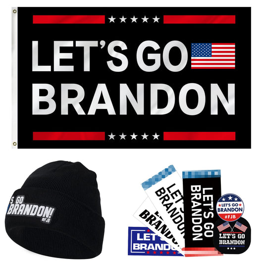 Lets Go Brando Flag 3X5 Feet, Novelty Braddon Beanie Hat,12 Pcs Bumper Stickers FJB Funny Car Decals