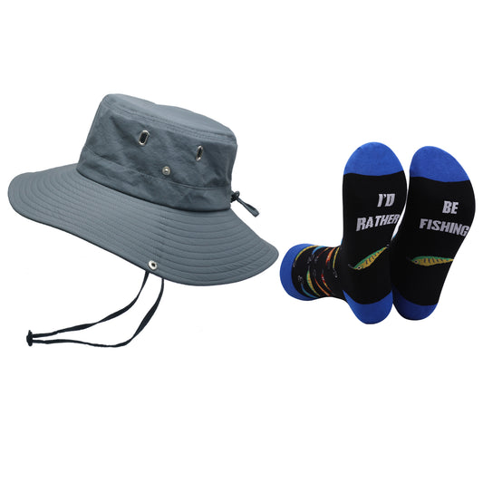 I’d Rather Be Hunting Fishing Hat and Funny Socks for Men, Unique Gifts Stocking Stuffers for Father Dad Boys Grandpa Dark Gray