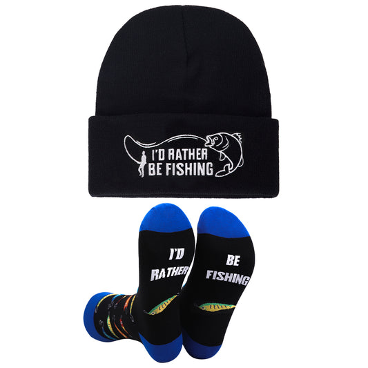 GOAUS Fishing Gifts for Men, Funny Hat and Socks for Him, Father Dad Boys Grandpa Unique Stocking Stuffers