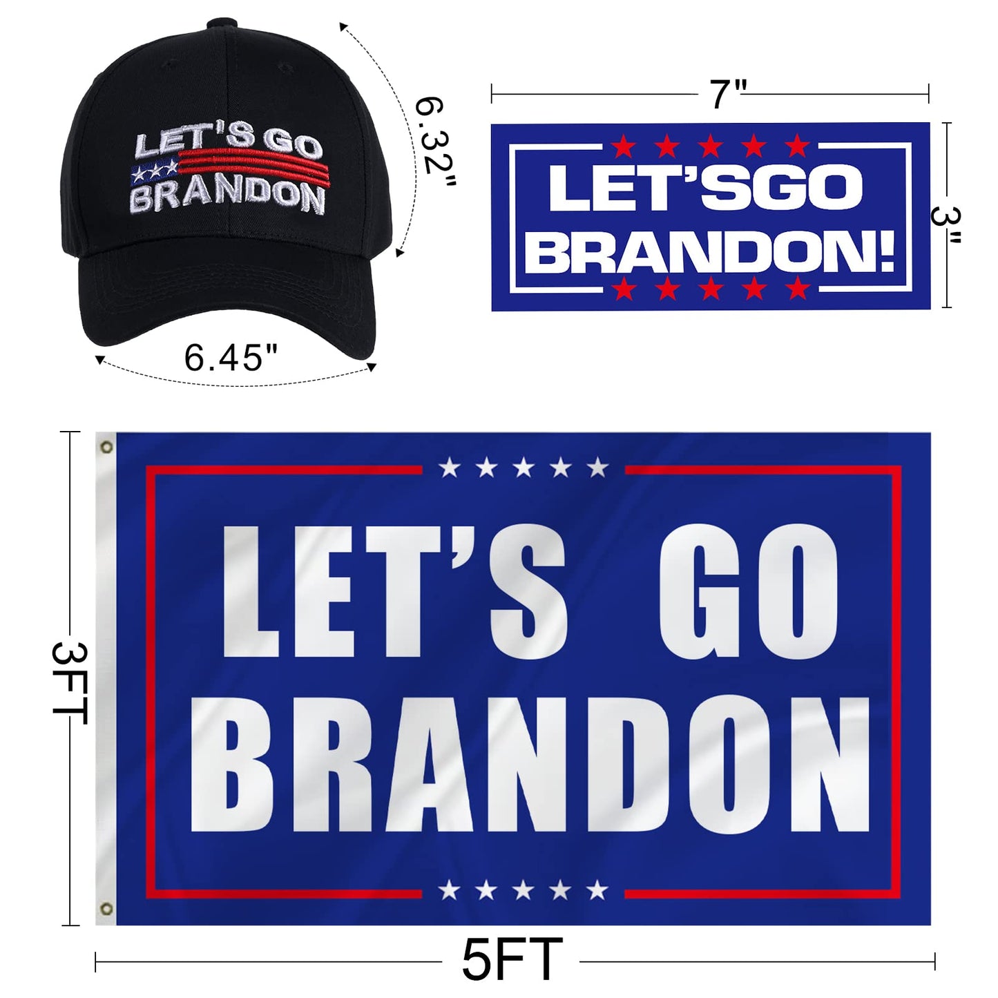 Lets Go 10 Pcs Bumper Stickers FJB Funny Car Decals,Brando Flag 3X5 Feet Double Sided, Novelty Braddon Baseball Cap Hat…