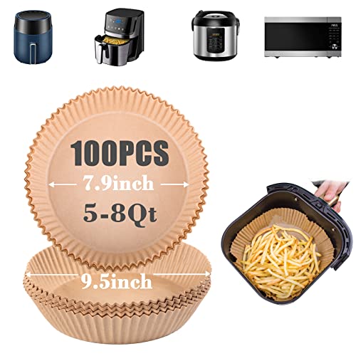 GOAUS Air Fryer 100 Pcs Round Paper Liners Disposable Large for 5 to 8 Qt Basket, 7.9 inch Unbleached Non-stick Oil-proof Parchment Paper