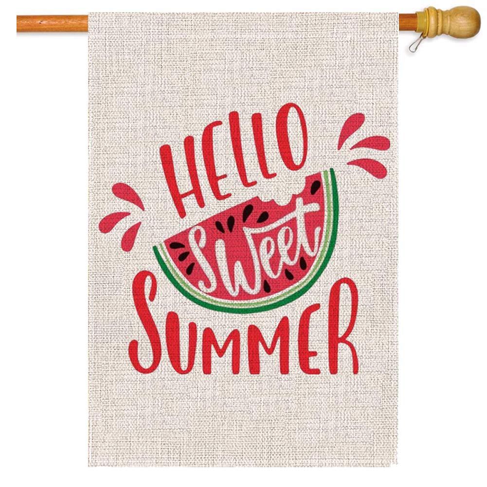 GOAUS Watermelon Summer Welcome House Flag,Double Sided Burlap Decorative Garden Flags for Farmhouse Rustic Home Lawn Yard Indoor Outdoor Decor,28 x 40 Inch