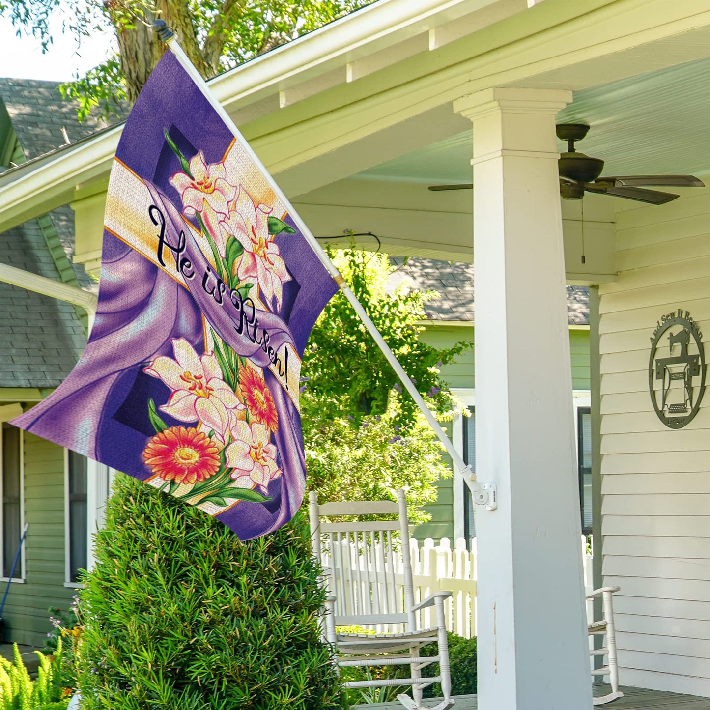 GOAUS He is Risen Cross and Lilies Easter Large Purple House Flag,Double Sided Burlap Decorative Spring House Flags for Home Yard Indoor Outdoor Decor,28 x 40 Inch