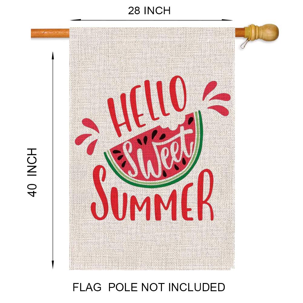 GOAUS Watermelon Summer Welcome House Flag,Double Sided Burlap Decorative Garden Flags for Farmhouse Rustic Home Lawn Yard Indoor Outdoor Decor,28 x 40 Inch