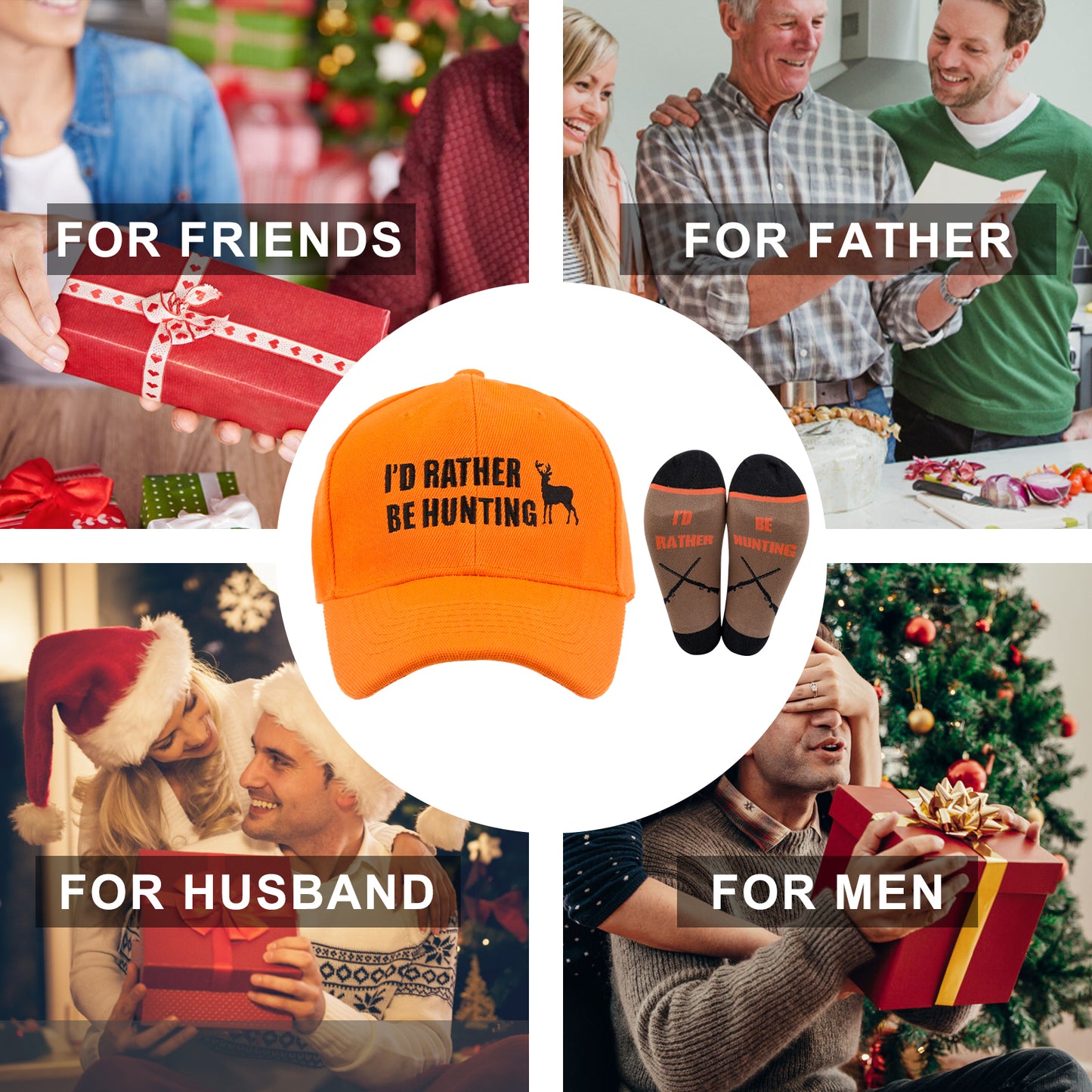 GOAUS Hunting Gifts for Men, Funny Hat and Socks for Him, Father Dad Boys Grandpa Unique Stocking Stuffers Orange…