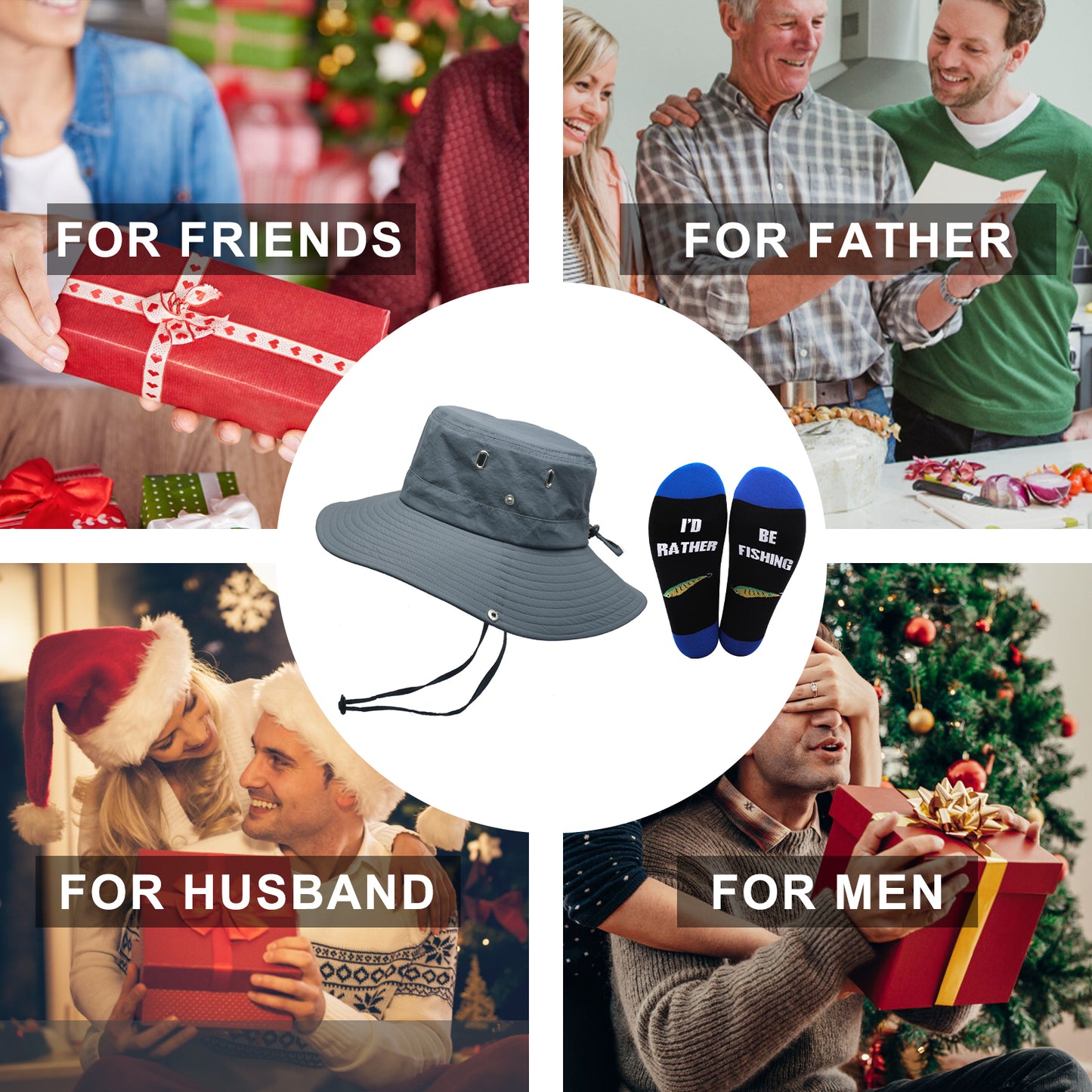 I’d Rather Be Hunting Fishing Hat and Funny Socks for Men, Unique Gifts Stocking Stuffers for Father Dad Boys Grandpa Dark Gray