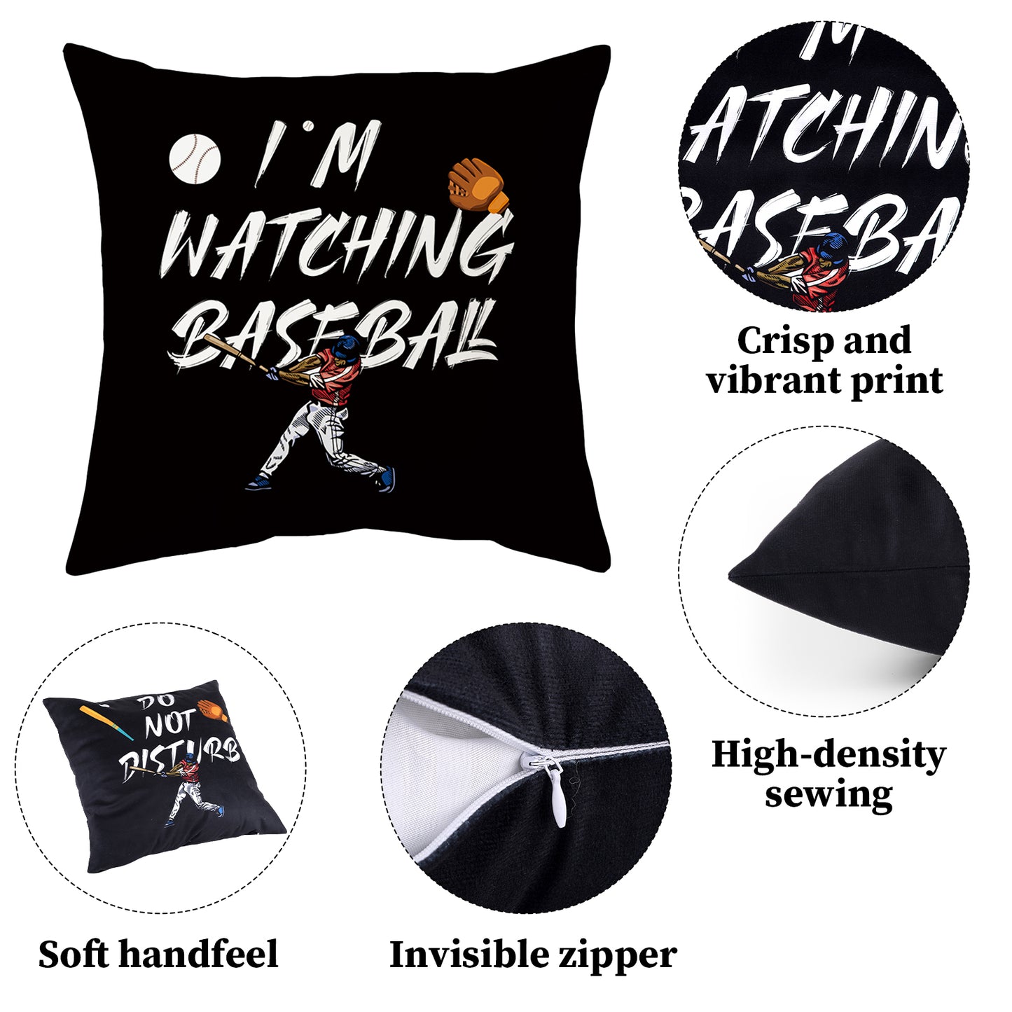 Baseball Gifts Pillow Cover Case 18x18 inch and Funny Socks Combo, Sports Room Decor Party Decorations Supplies, Baseball Lover Gift Idea Christmas Stocking Stuffers for Teen Boys Men Him